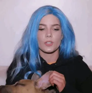 💧 Halsey Halsey, Sängerin, blaue Haare, Hund, Promi, Frau, Haustier telegram sticker