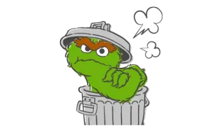 😑 Oscar the Grouch Sesame Street ออสก้า เดอะเกราซ์, เซซามิ สตรีท, คนขี้โมโห, ถังขยะ, สัตว์ประหลาดสีเขียว telegram sticker