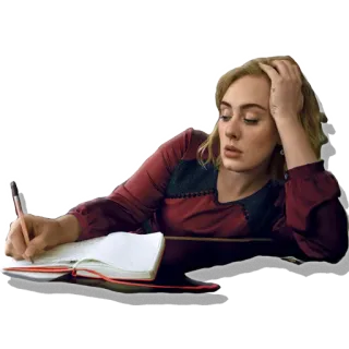 😒 Adele cantora, Adele, celebridade, escrita, caderno, ponderando telegram sticker