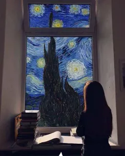 💫 The Starry Night искусство, живопись, Винсент Ван Гог, Звездная ночь, окно, ночь, звезды telegram sticker