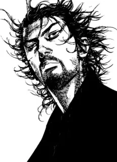 ⚔ Miyamoto Musashi Vagabond samurái, espada, guerrero, manga, vagabundo, lucha whatsapp sticker