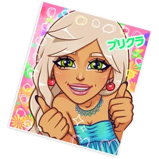 👍 プリクラ wanita, jempol ke atas, anime, kartun, selfie, jepang telegram sticker