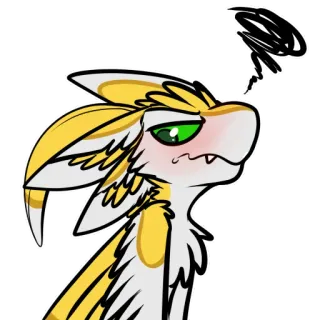 😳 furry, desenho animado, animal, personagem, amarelo, branco, balão de pensamento telegram sticker