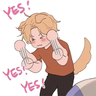 🥳 YES! YES! YES! собака, аниме, милый, взволнованный, счастливый, собачьи уши, собачий хвост telegram sticker