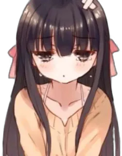 😞 动漫女孩, 卡通, 悲伤, 棕发, 蝴蝶结, 可爱 telegram sticker