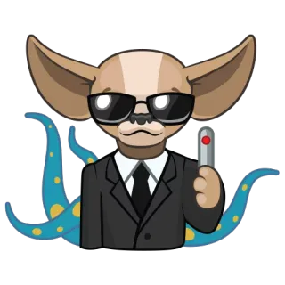 😱 chihuahua, cachorro, agente, agente secreto, terno, óculos de sol, polvo, desenho animado whatsapp sticker