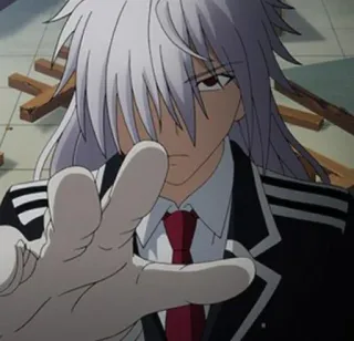 🎴 anime, character, white hair, red tie, hand gesture telegram sticker