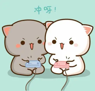 🍓 冲呀！ kucing, gaming, lucu, kartun, bermain, konsol whatsapp sticker