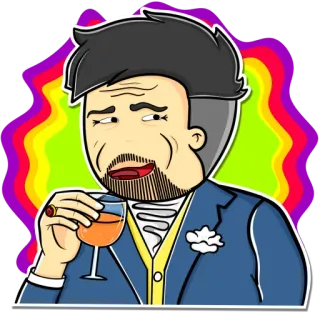 😒 Cartone animato, Uomo, Bevendo, Vino, Abito, Alcol telegram sticker
