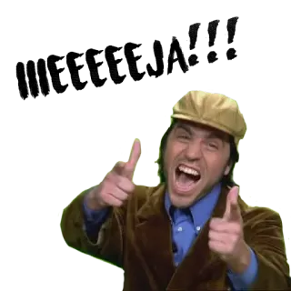 😀 uomo, indicare, cappello, cappotto, eccitato, allegro telegram sticker