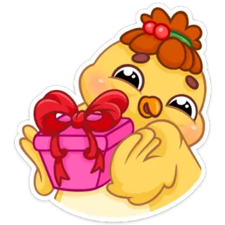 🎁 mignon, oiseau, cadeau, présent, dessin animé, autocollant, adorable telegram sticker