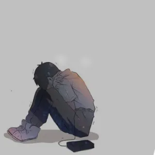 😭 伤心, 孤独, emo, 沮丧, 哭泣, 坐着, 卡带播放器, 难过 telegram sticker