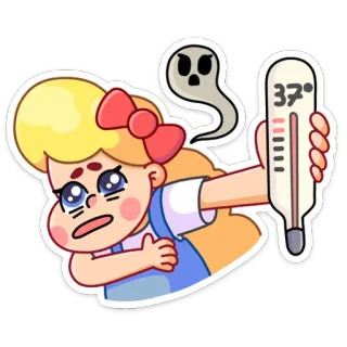 🌡 gadis, sakit, termometer, demam, kartun, penyakit, flu, hantu whatsapp sticker