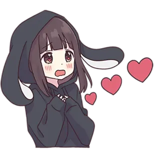 ❤️ Anime Mädchen, Cartoon, Niedlich, Herzen, Hasenohren, Kawaii whatsapp sticker