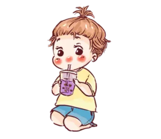 🍹 child, drinking, bubble tea, cute, cartoon telegram sticker