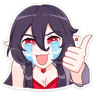 😭 anime, manga, cartoon, elf, crying, thumbs up, happy, tears telegram sticker