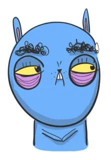 😒 desenho animado, animal, azul, coelho, fofo, adesivo, ilustração telegram sticker