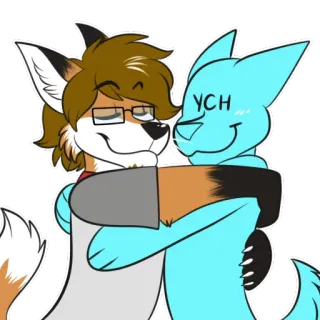 ❤️ YCH Фурри, Антро, Лис, Собака, Милый, Пара, Объятие, Мультфильм telegram sticker