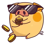 💵 porco, desenho animado, dinheiro, óculos de sol, moedas, animal telegram sticker
