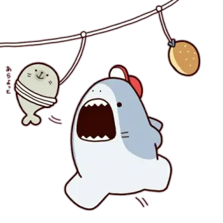 🙂 サメ, かわいい, 漫画, アザラシ, 可愛い, 動物, 海の生き物, 風船 telegram sticker