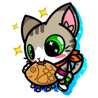 😋 gato, pez, lindo, kawaii, animal, pegatina telegram sticker