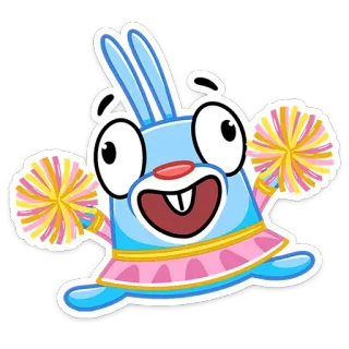 🥳 Cartoon, Sticker, Konijn, Leuk, Grappig, Cheerleader, Pompons telegram sticker