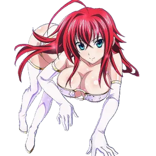 😕 Rias Gremory High School DxD anime, cabelo ruivo, fantasia, chifres, sexy telegram sticker