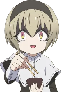 🤤 Anime, Dibujos animados, Chica, Palillos, Cuenco, Comiendo, Chibi whatsapp sticker