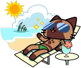 🍹 고양이, 해변, 여름, 휴식, 선글라스, 휴가 telegram sticker