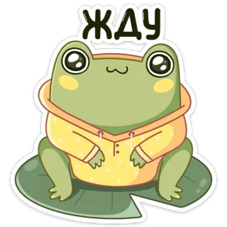 ⏳ ЖДУ grenouille, attente, mignon, dessin animé, animal, autocollant whatsapp sticker