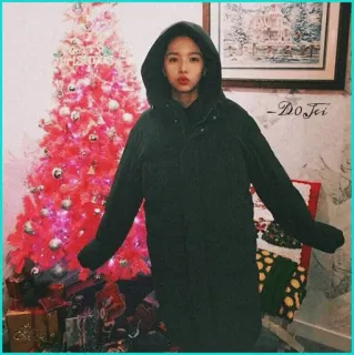 🦋 -DoFei navidad, árbol de navidad, invierno, vacaciones, persona, mujer, abrigo, sudadera con capucha telegram sticker
