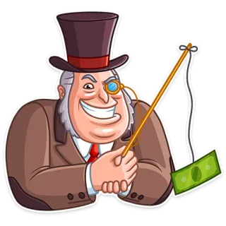 😈 돈, 부자, 만화, 외알경, 실크햇 telegram sticker