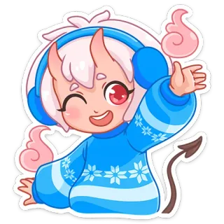 👋 démon, mignon, dessin animé, animé, autocollant, casque whatsapp sticker