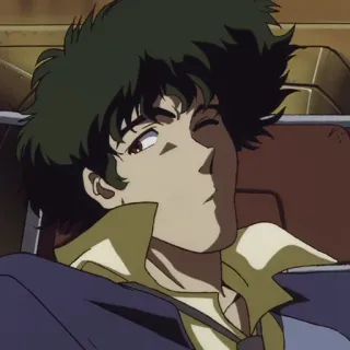 🚬 Spike Spiegel Cowboy Bebop Anime, Cowboy Bebop, Spike Spiegel, Retro, Desenho animado, Piscadela whatsapp sticker