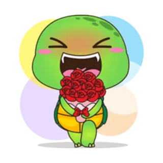 🌷 tartaruga, desenho animado, rosas, fofo, animal, buquê, kawaii telegram sticker