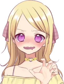 🖐 Anime, Manga, Fille, Cheveux blonds, Mignon, Rougir, Yeux en cœur telegram sticker