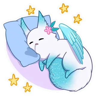 😴 sleeping, kawaii, fox, winged fox, cute, animal, sparkle, stars telegram sticker