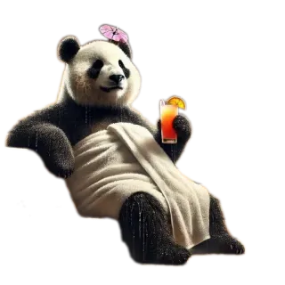 🧸 panda, toalla, bebida, relajante, animal, dibujo animado, mamífero, spa whatsapp sticker