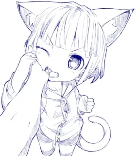 😡 Anime, Gadis kucing, Kawaii, Sketsa, Seni digital, Lucu, Headphone telegram sticker