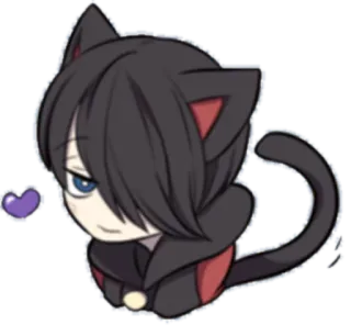 💙 кот, милый, аниме, мультфильм, наклейка, фиолетовое сердце, кошачьи уши whatsapp sticker