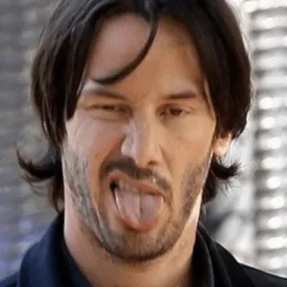 😜 Keanu Reeves มีม, ตลก, คนดัง, นักแสดง, งี่เง่า, ลิ้น whatsapp sticker