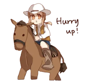 👩 Hurry up! Cartoon, Pferd, Cowboy, Eile, Tier, Western, Süß telegram sticker