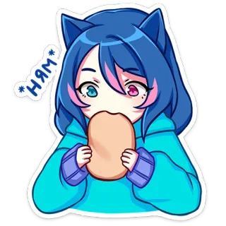 🍪 ням 고양이귀, 먹방, 카와이, 귀여운, 애니메이션, 만화 telegram sticker
