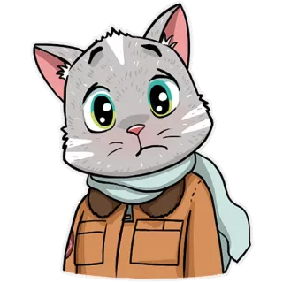 😨 고양이, 스티커, 동물, 만화, 조종사, 스카프 telegram sticker