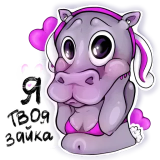 🐰 Я твоя Зайка hipopótamo, desenho animado, fofo, animal whatsapp sticker