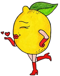 💋 zitrone, kuss, frucht, cartoon, herzen, gelb telegram sticker