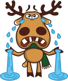😭 ร้องไห้, กวาง, เศร้า, การ์ตูน, น้ำตา, กวางเรนเดียร์, สัตว์ telegram sticker