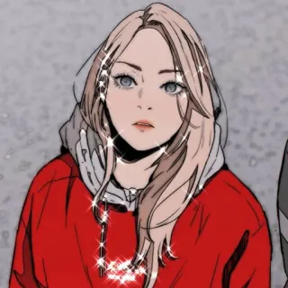 😬 mulher, menina, moletom com capuz, retrato, anime, desenho animado whatsapp sticker