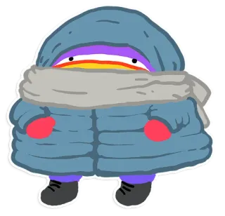 🥶 winter, coat, scarf, cartoon, character, cold, clothing telegram sticker