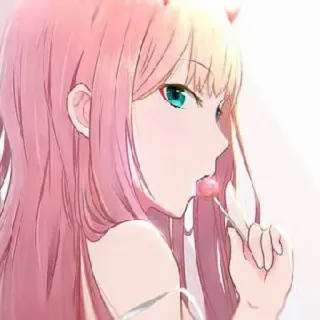 😂 Zero Two Darling in the Franxx Anime, Féminin, Cheveux Roses, Sucette whatsapp sticker